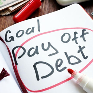 Handwritten word "Goal Pay off Debt" - The Law Office Of Barry R. Levine.